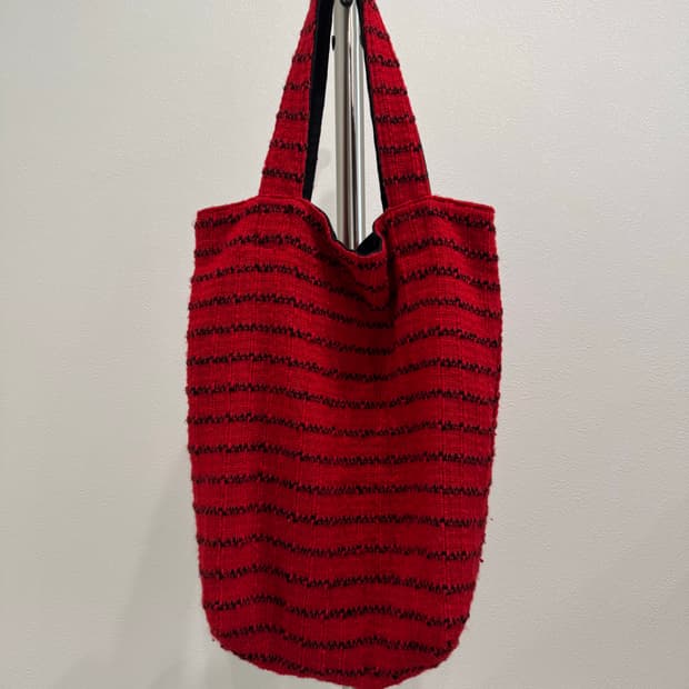 요지야마모토 울 스트라이프 레드 토트백