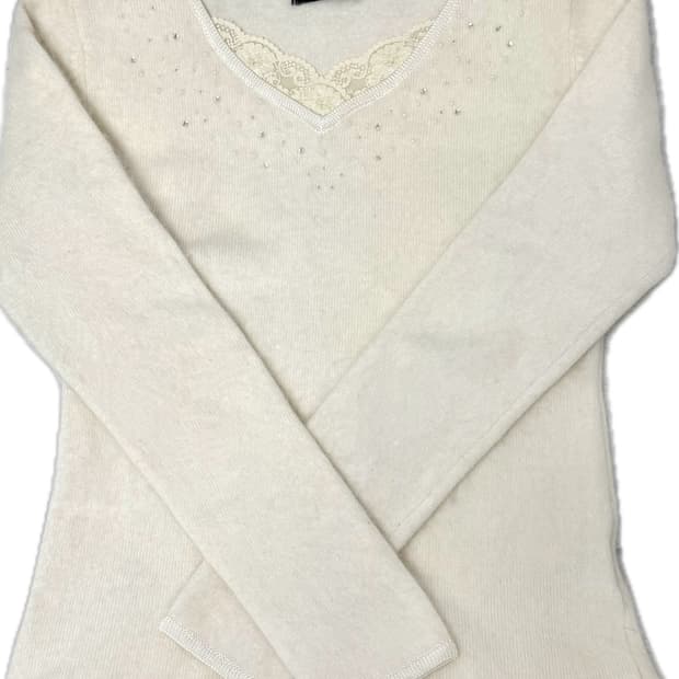 레이스 큐빅 진주 앙고라 니트 