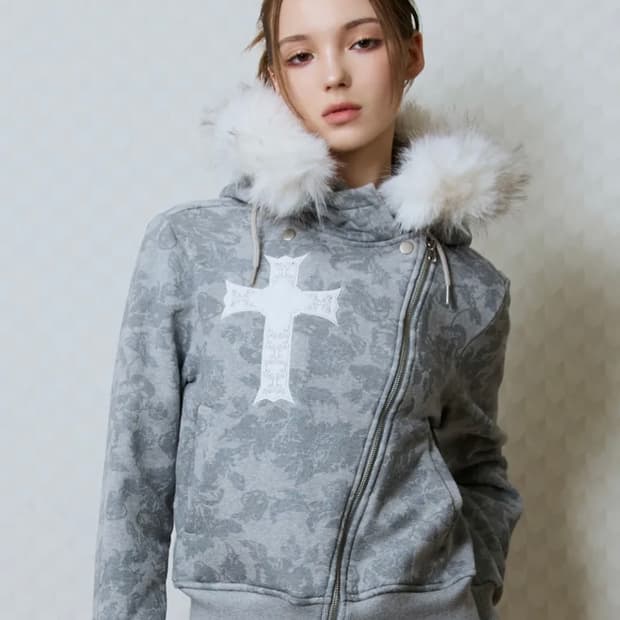 러브이즈트루 퍼 후드집업 그레이