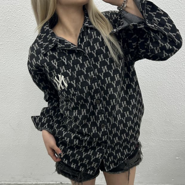 MLB 양키즈 모노그램 차콜 데님 자켓 M ( 현재 무신사 199000원