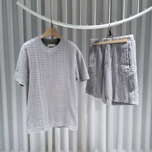 (S/S,46) / 펜디 X 마크 제이콥스 파일 그레이 반팔 반바지 셋업