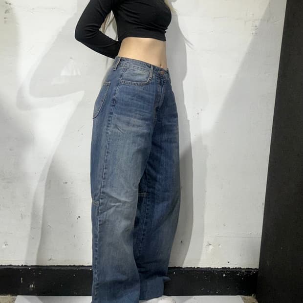 일본 빈티지 중청 카펜터 워싱 와이드 데님 팬츠 청바지 M 