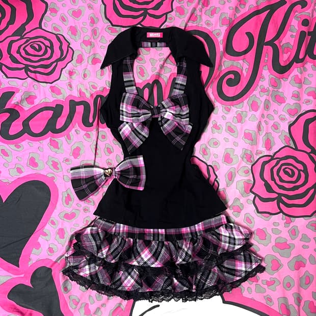 MA*RS마즈 블랙핑크 체크 셋업 히메오네갸루 핀터 스쿨고갸루 일본빈티지