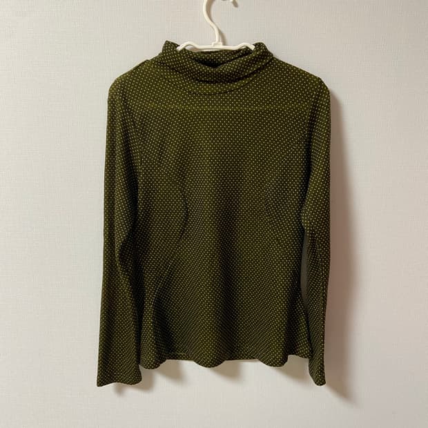 일본 빈티지 모리걸 녹색 도트무늬 목폴라 