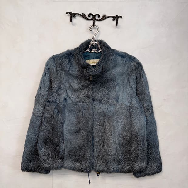 Mixed blue gray rabbit fur zipup jacket 