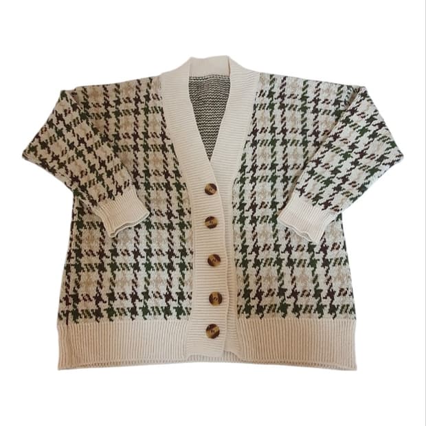 체크무늬 니트 가디건