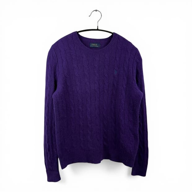 (S) 폴로 랄프로렌 울 캐시미어 케이블 꽈배기 니트 퍼플