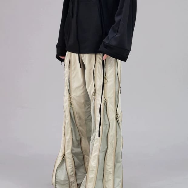 빈티지 고프코어 테크 핏조절 지퍼 디테일 팬츠