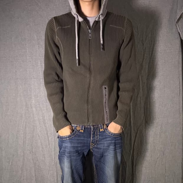 FUBU 니트 후드집업 올리브