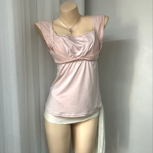 pink knot layered detail sleeveless  