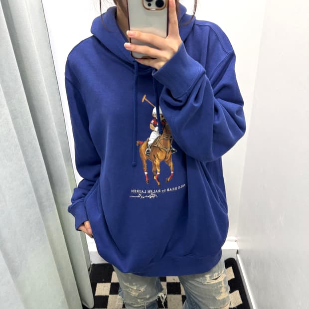 폴로 블루 폴로베어 기모 후드티