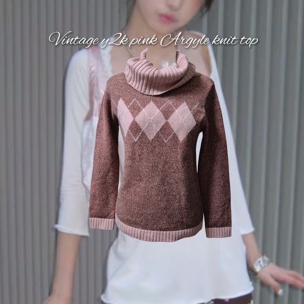 Vintage y2k pink Argyle knit top