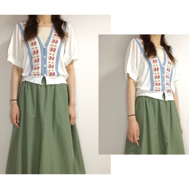 스나오쿠와하라 화이트 플로럴 가디건