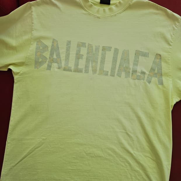 [L] 발렌시아가 테이프로고 오버사이즈 반팔티 형광(옐로우)