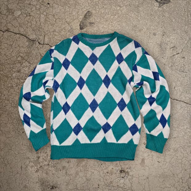 80s 아가일 라운드넥 니트 스웨터(Unisex)