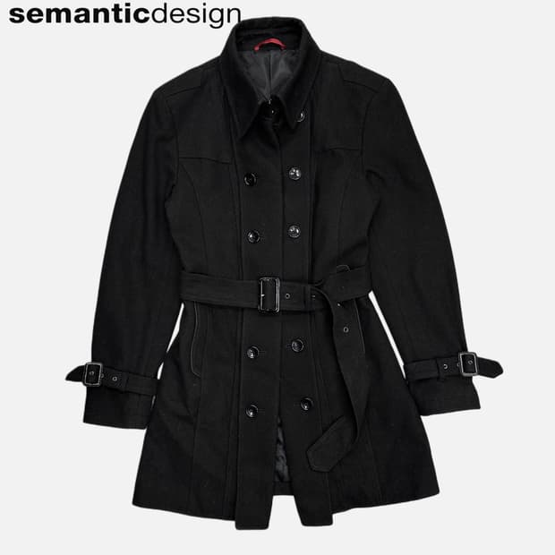SEMANTIC DESIGN black wool belted coat