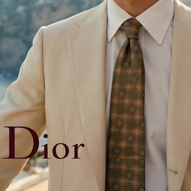 디올 실크 카키브라운 패턴 넥타이 9.5cm A+등급 A19331

