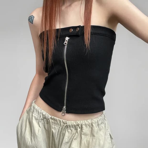 (미착용 새상품) 블랙업 버닛 피그먼트 지퍼 튜브탑