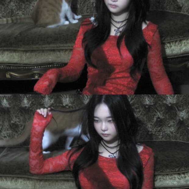 Red Lace Top with Fur Detail