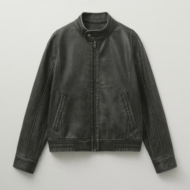 워시드 레더 블루종 점퍼