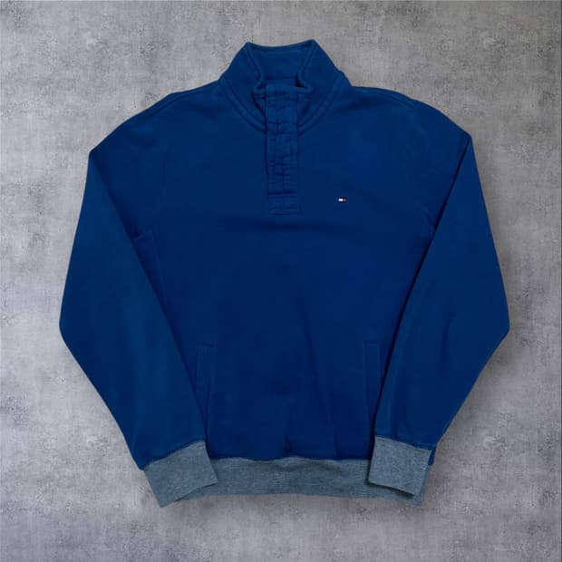 타미힐피거 스몰 로고 하프 집업 블루 맨투맨