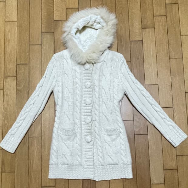 니트 퍼후드 가디건