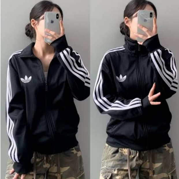 [새상품] 아디다스 빅로고 불꽃마크 파이어버드 트랙탑 검정색 져지