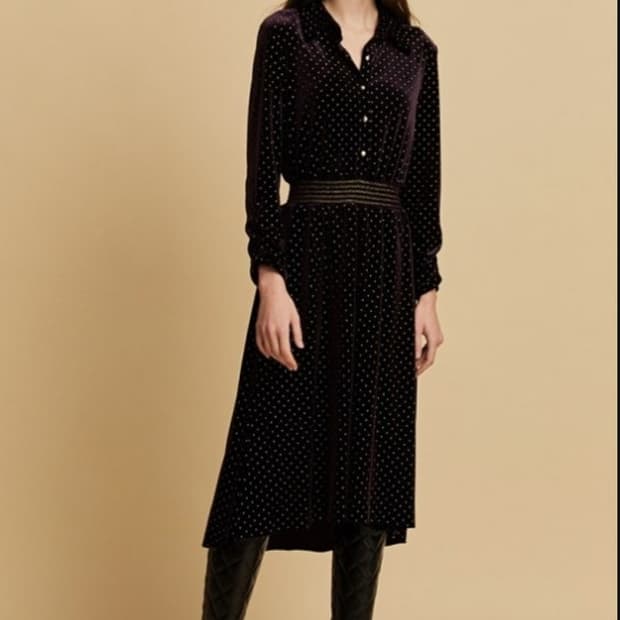 산드로 SANDRO 벨벳 도트  롱원피스 38사이즈