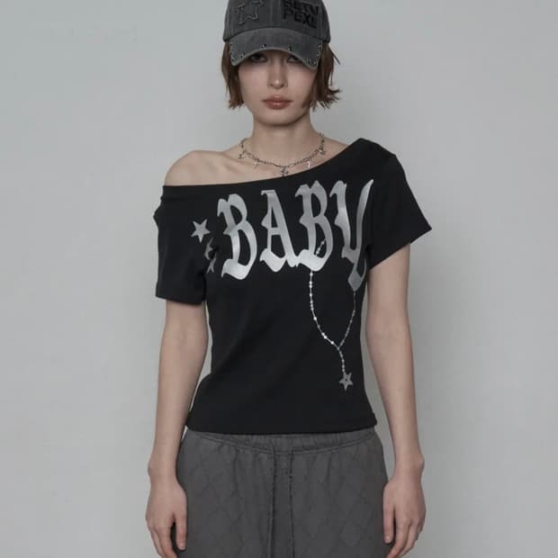 셋업이엑스이 BABY WIDE NECK TOP / BLACK