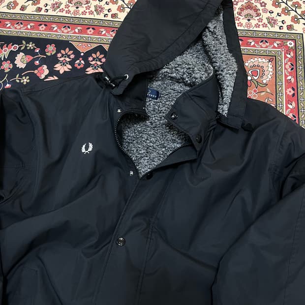프레드페리 이너 플리스안감 후드 롱 바람막이 파카 M/95