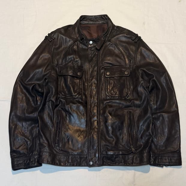 돌체앤가바나맛 빈티지 멀티포켓 램스킨 가죽자켓 브라운