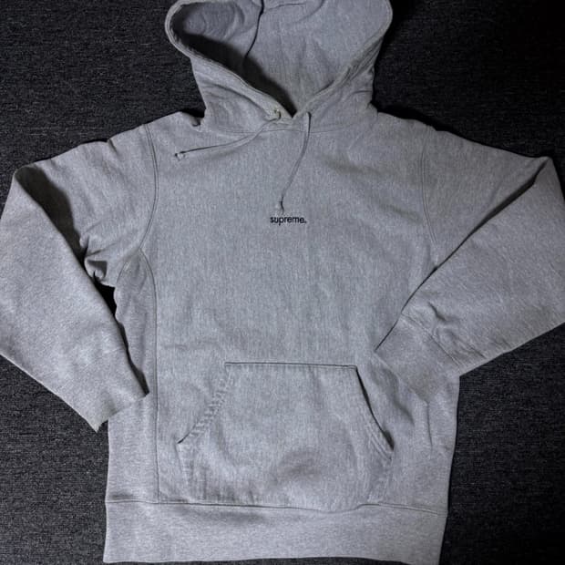 Supreme 그레이 센터 로고 후드티 M