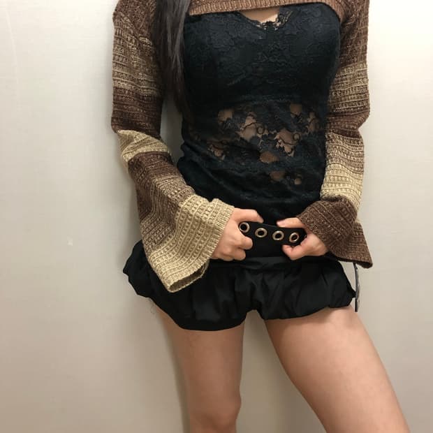 빈티지 브라운 스트라이프 크롭 니트