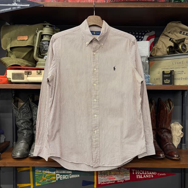 폴로 랄프로렌 신형라벨 마이크로 스트라이프 옥스포드 셔츠 브라운 N332