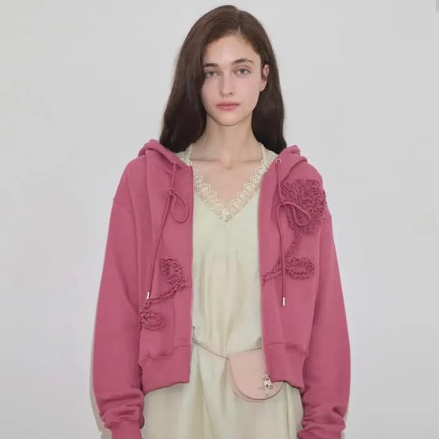 시눈 로즈 프릴 후드집업 로즈색