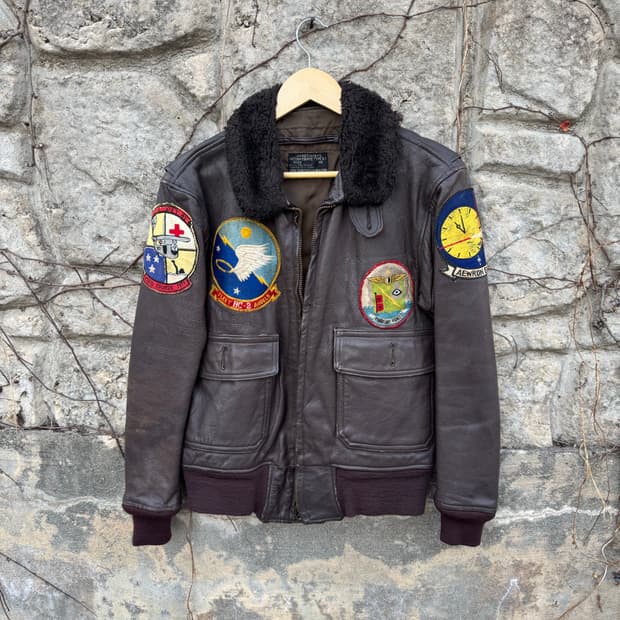 70s 미군 미해군 usn g-1 풀패치 레더 가죽 자켓 