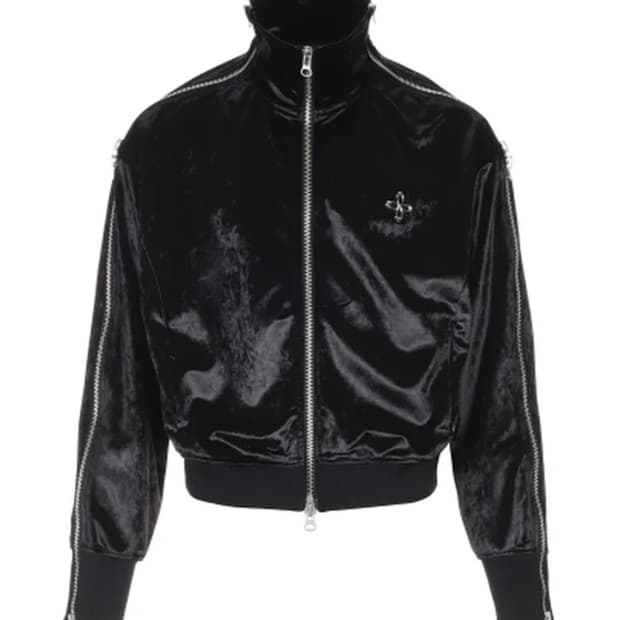 써저리 사이드 집 벨벳 크롭 트랙 자켓 블랙