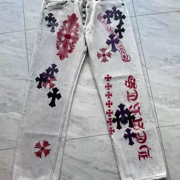 급매 정품 리바이스 크롬하츠 그래피티 불스왕 리메이크 패치 데님 팬츠 청