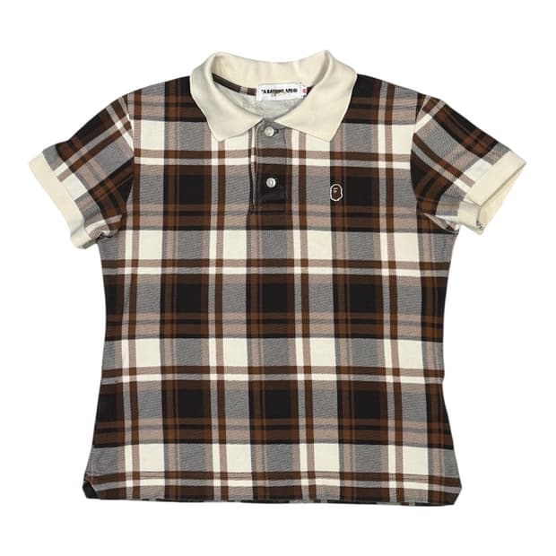 베이프 아카이브 체크 패턴 사루 패치 폴로티 반팔 티셔츠
