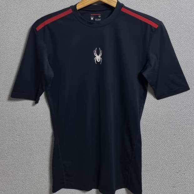 XL ) 스파이더 블랙 컴프레션 머슬핏 반팔티