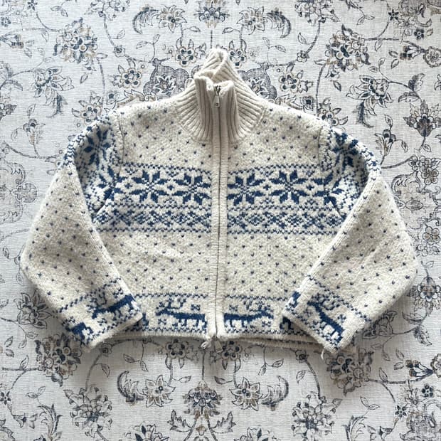 빈티지 노르딕 패턴 니트 집업