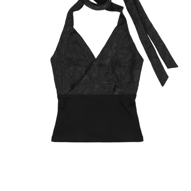 달링유어배드 홀터탑 BLACK FLOWER HALTER TOP