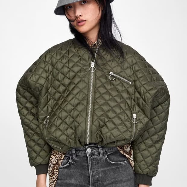 (단종레어)자라 TRF 카키 퀼팅 봄버 자켓 오버핏 간절기 아우터 S~M