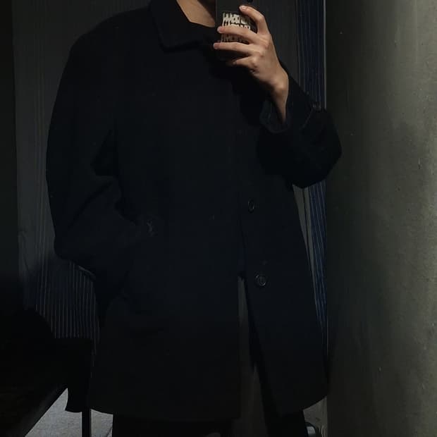 YSL 입생로랑 뿌르옴므 블랙 로고 히든버튼 울 앙고라 싱글코트 반코트