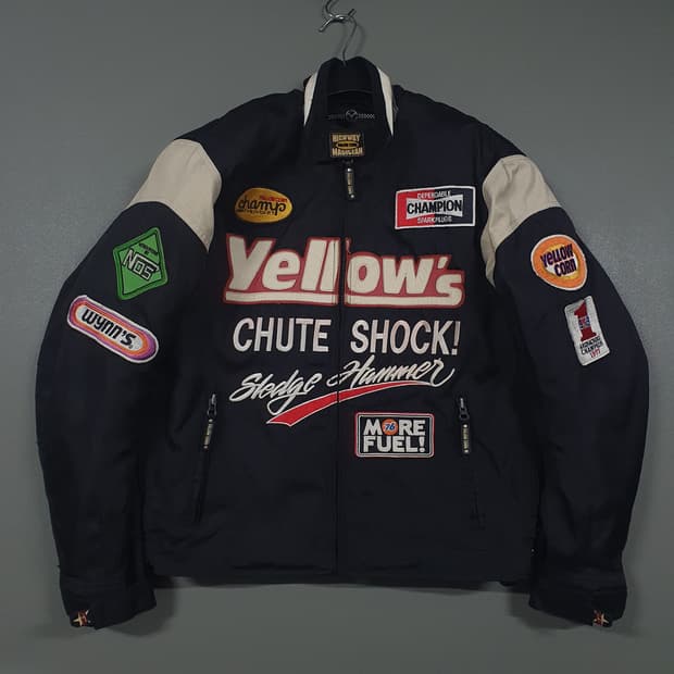 실측 M) 옐로우콘 슬래지해머 레이싱 테디 패치 바이커 바시티 자켓