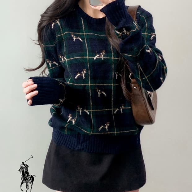 90s 폴로 헌팅독 플레이드 니트 