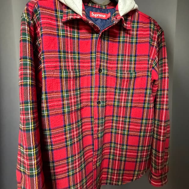 슈프림 타탄 플란넬 후드 셔츠 레드 - 23FW m사이즈