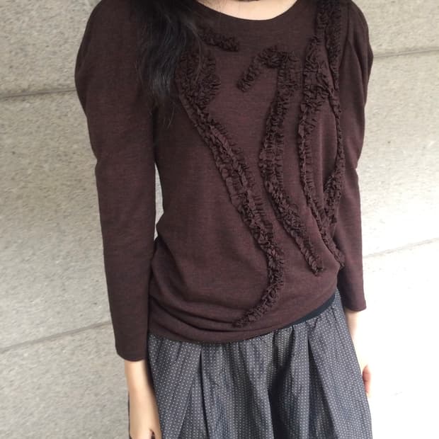 아플리케 퍼프 7부 티셔츠