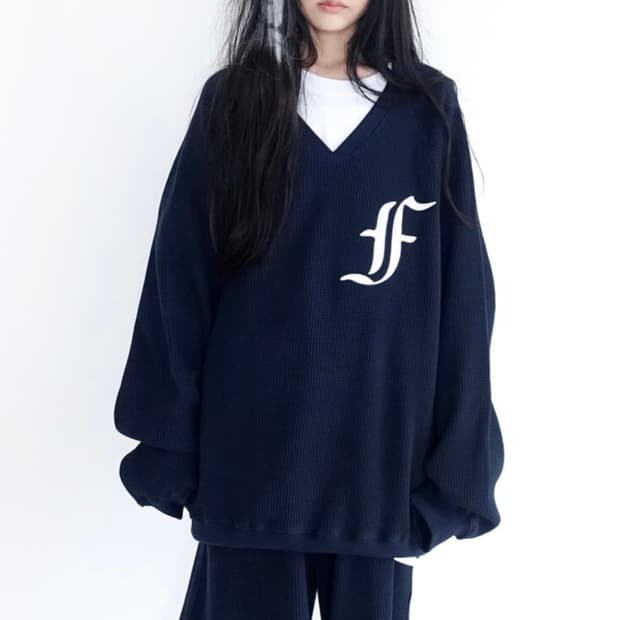 샵페어리 와플 박시 맨투맨 네이비 mtm