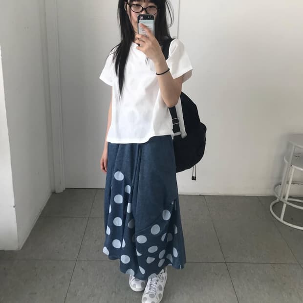 애프터먼데이 molly dot skirt 블루